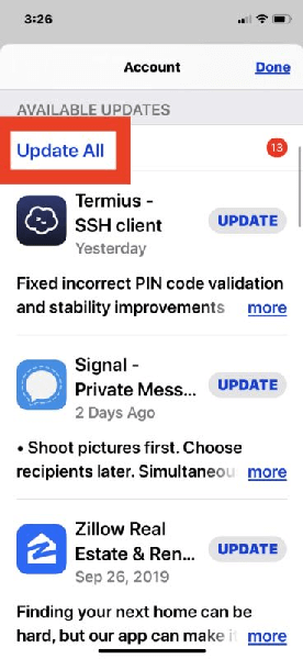 Verfügbare Updates in App Store