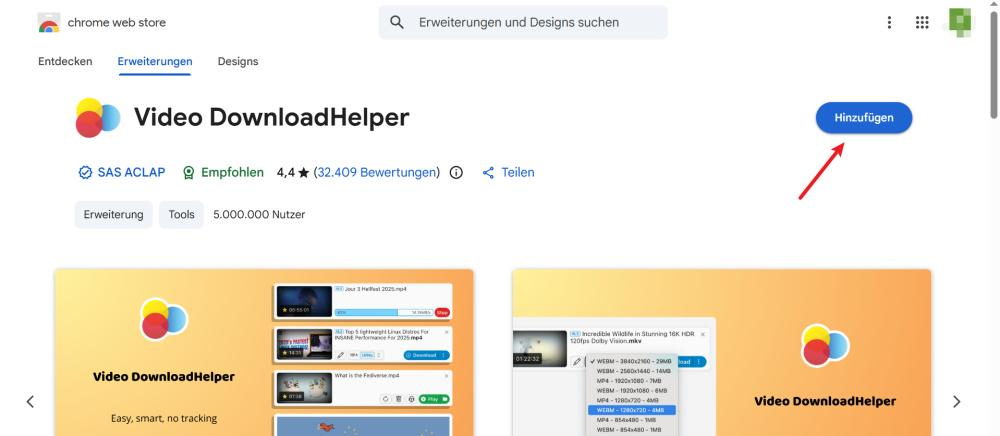 Video-Downloader-Erweiterung: Video DownloadHelper