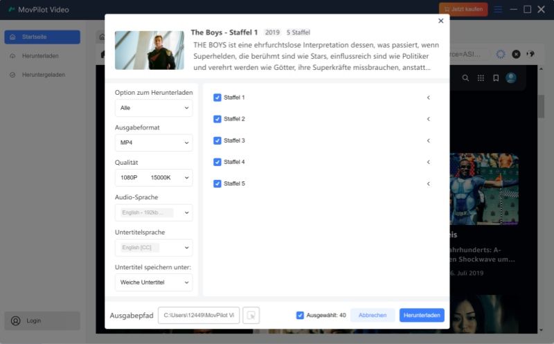 Video-Download in MovPilot starten