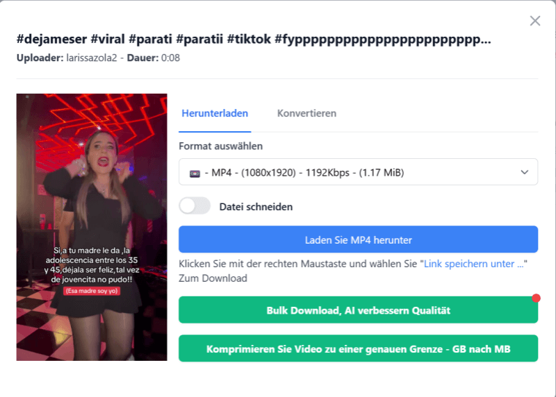 Video-Download in SaveTheVideo beginnt