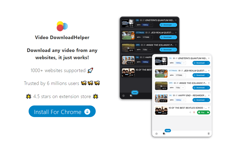 Seite von Video DownloadHelper