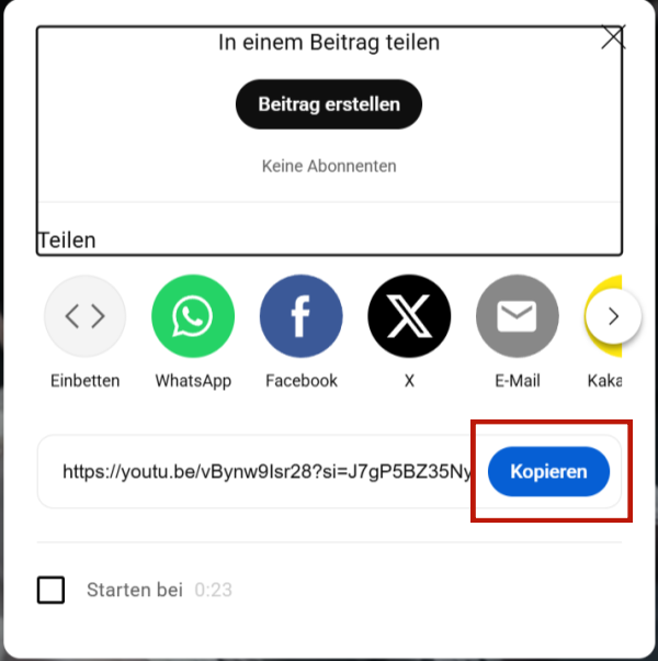 Video-Link kopieren in YouTube-Website
