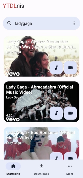Video suchen in YTDLnis YouTube Video Downloader