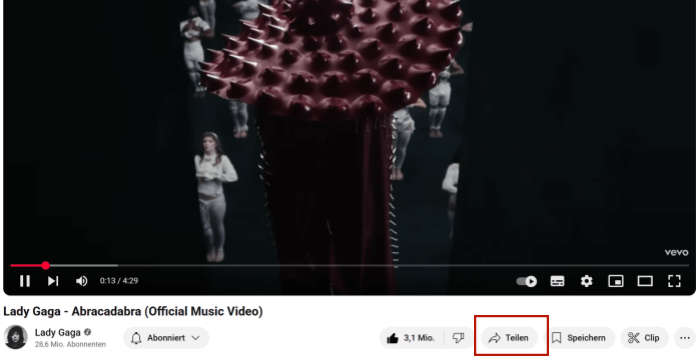 Video Teilen in YouTube-Website