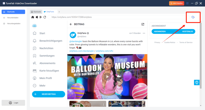 OnlyFans Video-Link in TuneFab analysieren