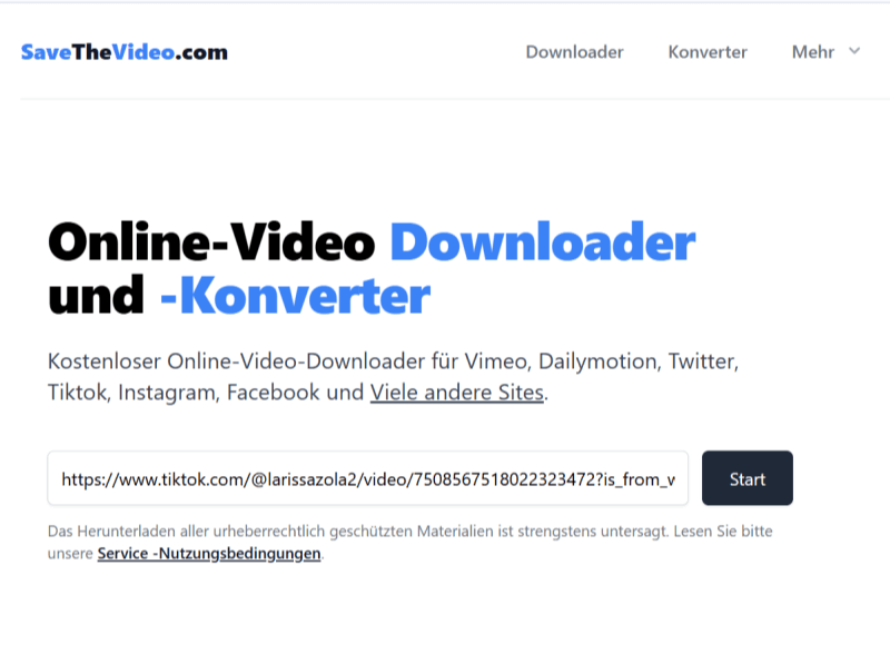 Videolink in SaveTheVideo Downloader einfügen