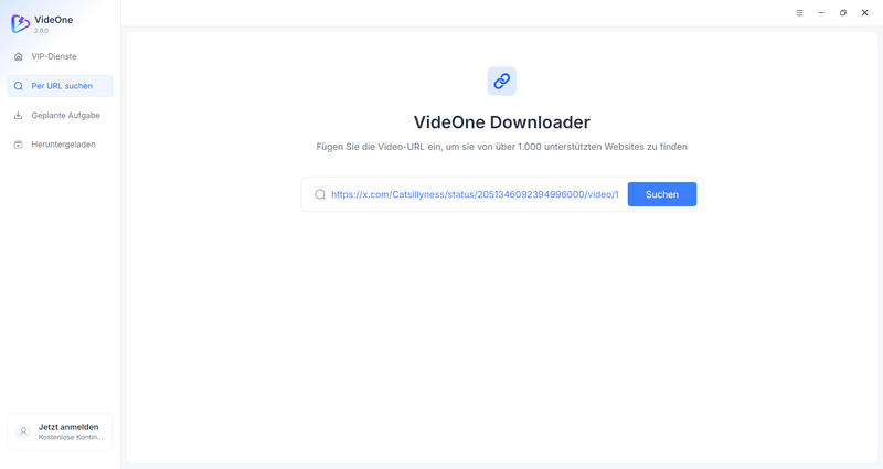 Twitter/X-Videolink in das Suchfeld von VideOne einfügen