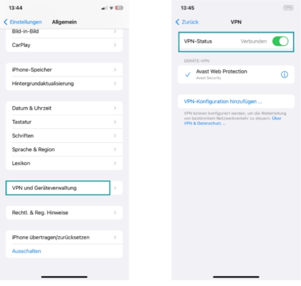 VPN in Handy deaktivieren
