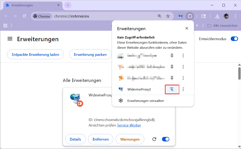 WidevineProxy Erweiterung hinzufügen