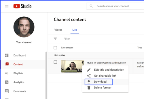 YouTube Livestream Donwload als Creator