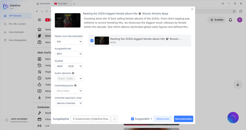 YouTube Shorts mit VideOne downloaden