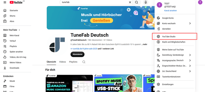 YouTube Studio öffnen