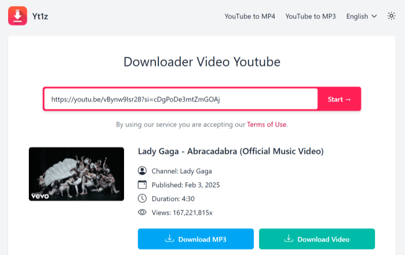 YouTube Video in Yt1z download