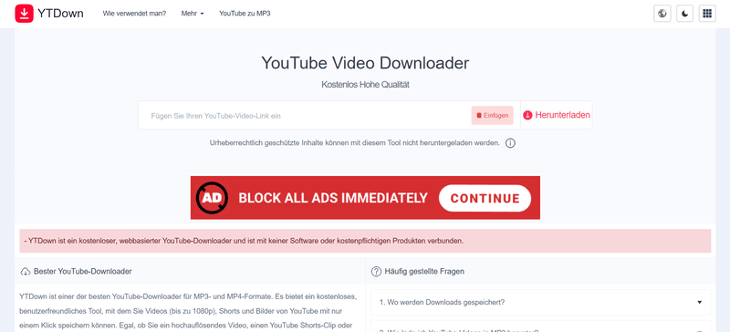 YouTube Video Link in YTDown einfügen