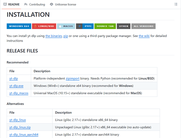 yt-dlp auf Github herunterladen