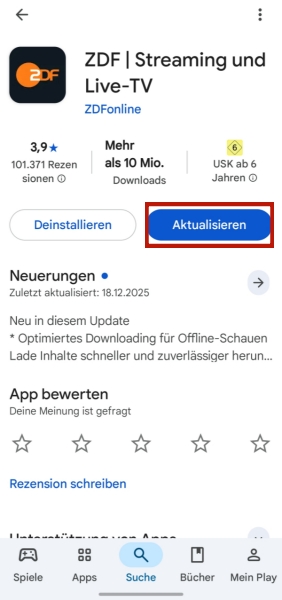 ZDF App aktualisieren
