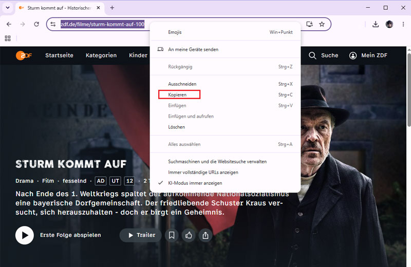 ZDF Link kopieren